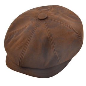 Faux Leather Look Newsboy Cap Classic Button Top 8 Panel