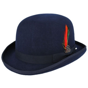 Derby Bowler Hat 100% Wool Felt With Satin Lined - Navy