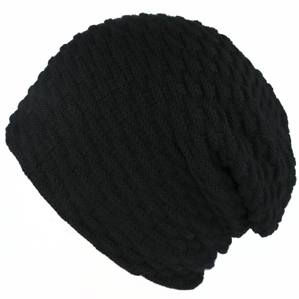 Warm Beanie Hat Knitted With Fur Lining - Long Woolly Hat