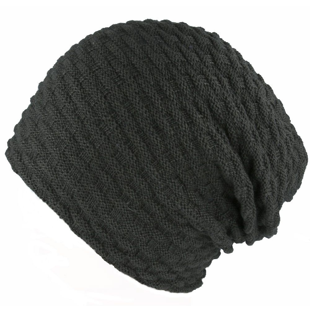 Warm Beanie Hat Knitted With Fur Lining - Long Woolly Hat