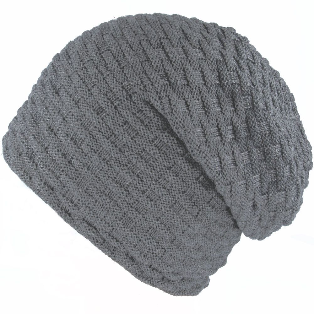 Warm Beanie Hat Knitted With Fur Lining - Long Woolly Hat