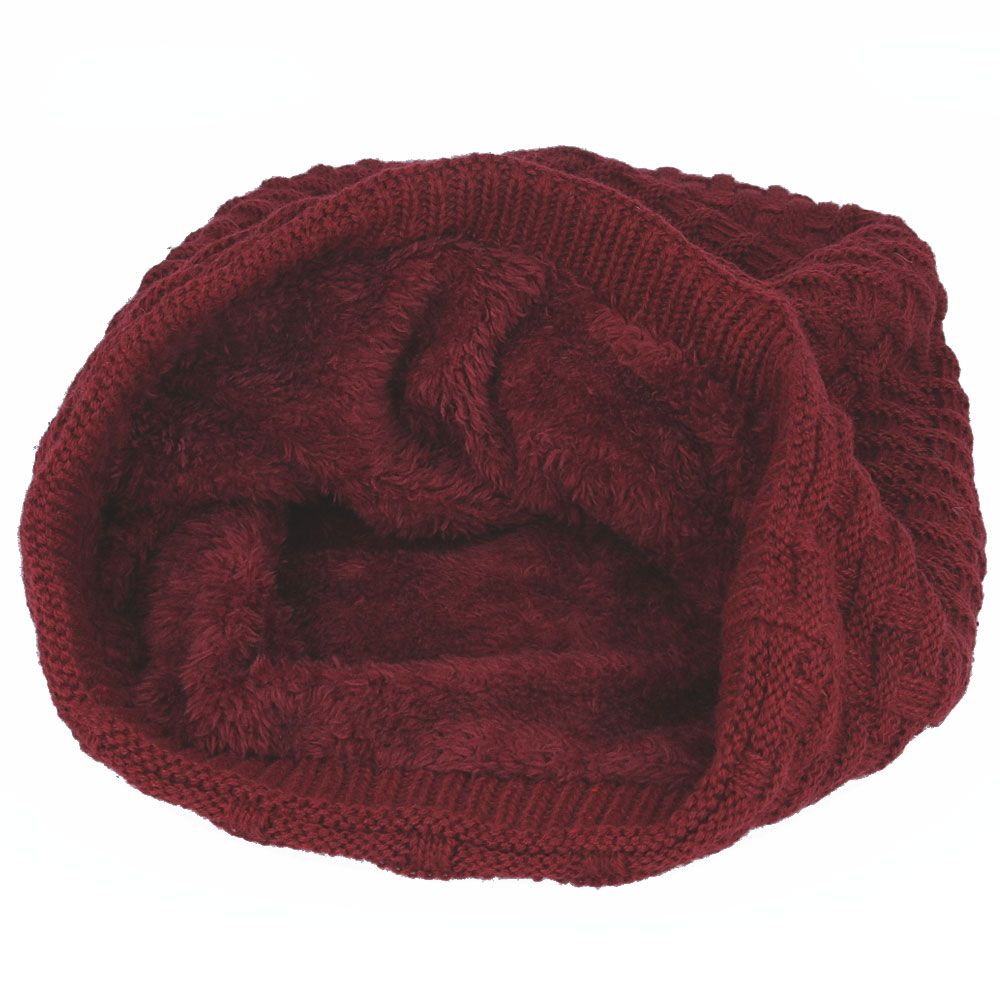 Warm Beanie Hat Knitted With Fur Lining - Long Woolly Hat