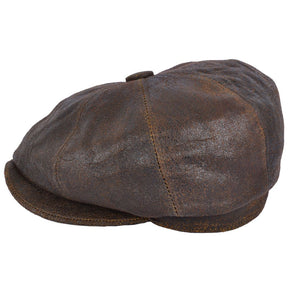 Distressed Sheep skin Leather Newsboy Cap Vintage Baker Boy Hat