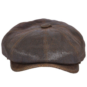 Distressed Sheep skin Leather Newsboy Cap Vintage Baker Boy Hat