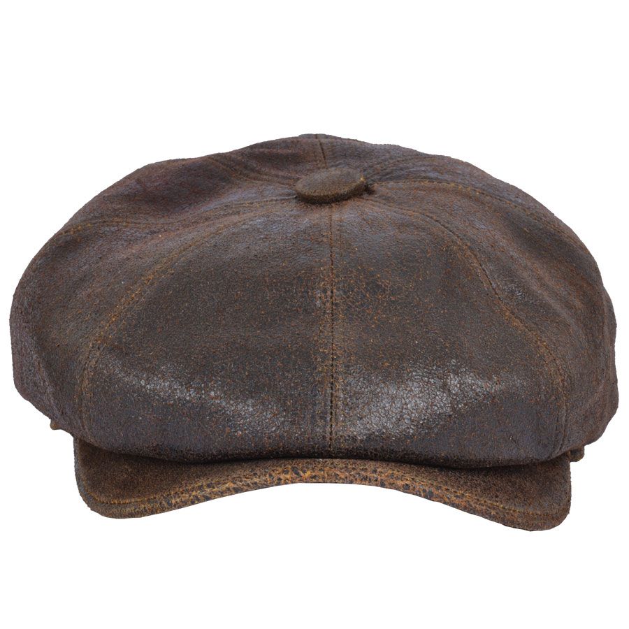 Distressed Sheep skin Leather Newsboy Cap Vintage Baker Boy Hat