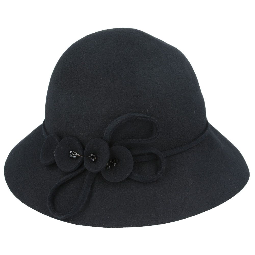 Women Classic Wool Cloche Hat With Floral Strap