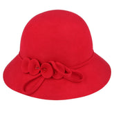 Women Classic Wool Cloche Hat With Floral Strap