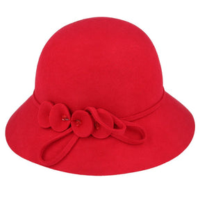 Women Classic Wool Cloche Hat With Floral Strap