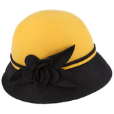 Women Two Tone Floral Cloche Hat Crushable Wool Felt