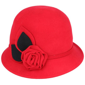 Women Rose Wool Cloche Hat Dressing Vintage Hat