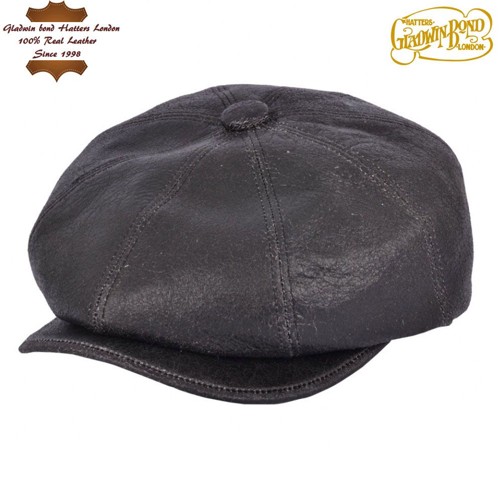 Distressed Sheep skin Leather Newsboy Cap Vintage Baker Boy Hat