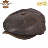 Distressed Sheep skin Leather Newsboy Cap Vintage Baker Boy Hat