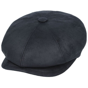 Faux Leather Look Newsboy Cap Classic Button Top 8 Panel