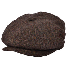 Classic Herringbone Newsboy Cap 100% Wool 8 Panel Hat