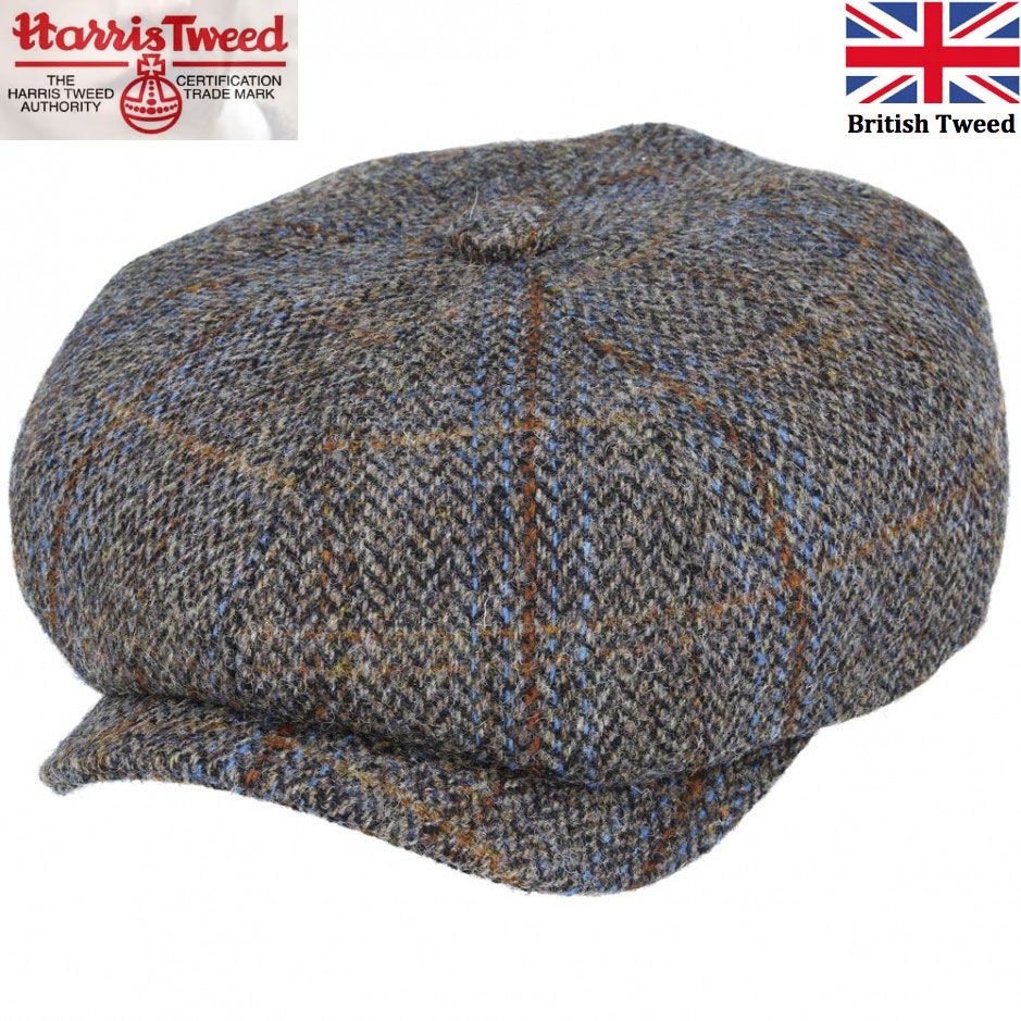 Harris Tweed Over Check Twill Newsboy Cap 100% Pure Scottish Wool