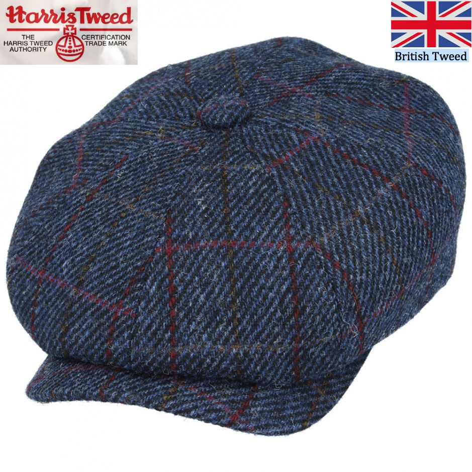 Harris Tweed Over Check Twill Newsboy Cap 100% Pure Scottish Wool