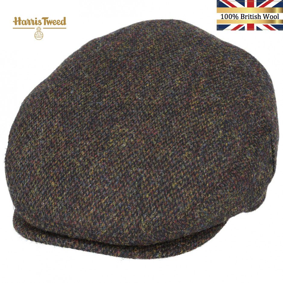 Harris Tweed Flat Cap 100% Pure Scottish Wool Herringbone Flat Cap