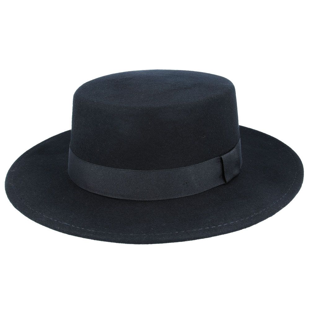 Wide Brim Pork Pie Hat 100% Wool Stiff Brim Boater Hat